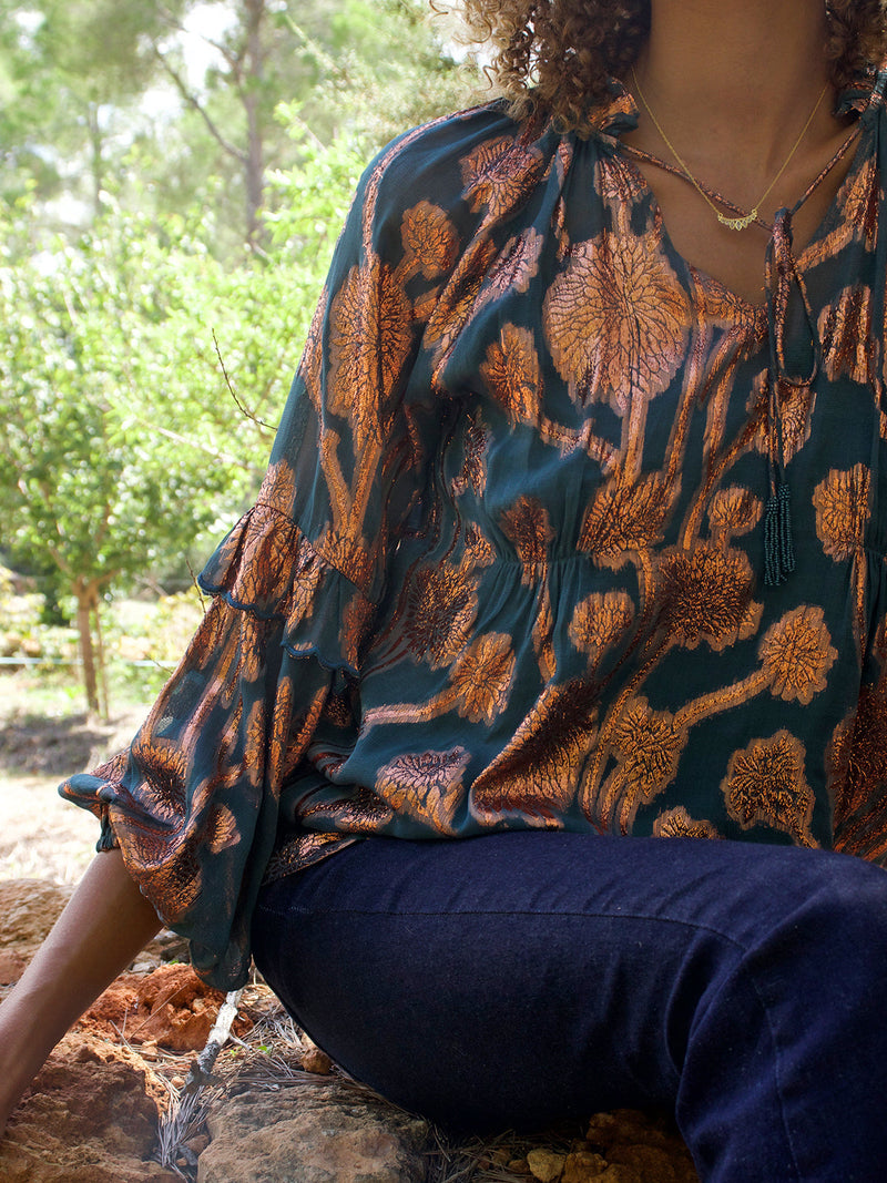 Deity Blouse Emerald & Bronze